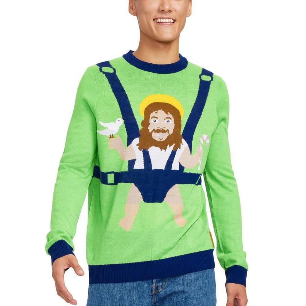 Men’s Tipsy Elves Sweet Baby‎ Jesus Ugly Christmas Sweater Green Holiday Party